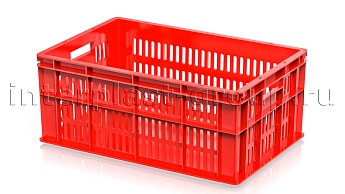 Ящик для молока, мяса, овощей и фруктов большая перфорация дно сплошное красный в Астрахани Ящик для молока, мяса, овощей и фруктов большая перфорация дно сплошное красный в Астрахани