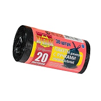 Мешки для мусора 20 л, с ручками, черные, в рулоне 30 шт., ПНД, 10 мкм, 550х440 мм, Крепак, 4607075710276 в Астрахани