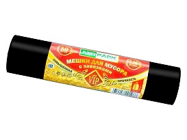 Мешки для мусора 120 л, с завязками, черные, в рулоне 10 шт., ПНД, 15 мкм, 800х750 мм, VIP, Z12010black в Астрахани Мешки для мусора 120 л, с завязками, черные, в рулоне 10 шт., ПНД, 15 мкм, 800х750 мм, VIP, Z12010black в Астрахани