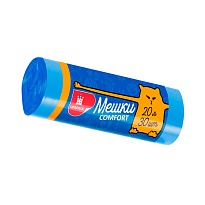Мешки для мусора 20 л, синие, в рулоне 30 шт., ПНД, 8 мкм, 500х400 мм, Comfort, М0017 (МН 20-30с) в Астрахани
