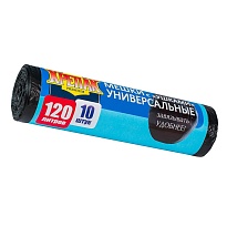 Мешки для мусора 120 л, с ушками, черные, в рулоне 10 шт., ПНД, 15 мкм, 1100х700 мм, Крепак, 4607075710474 в Астрахани