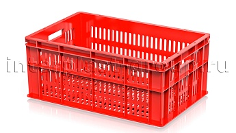 Ящик для молока, мяса, овощей и фруктов большая перфорация дно перфорированное красный в Астрахани Ящик для молока, мяса, овощей и фруктов большая перфорация дно перфорированное красный в Астрахани