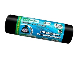 Мешки для мусора 220 л, черные, в рулоне 10 шт., ПВД, 45 мкм, 1250х930 мм, PREMIUM+, 2201068 в Астрахани