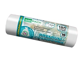 Мешки для мусора 180 л, ароматизированные, белые, в рулоне 10 шт., ПВД, 35 мкм, 1100х930 мм, PREMIUM+, 180105302 в Астрахани