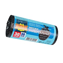 Мешки для мусора 30 л, с ушками, черные, в рулоне 30 шт., ПНД, 9 мкм, 600х500 мм, Крепак, 4607075710450 в Астрахани