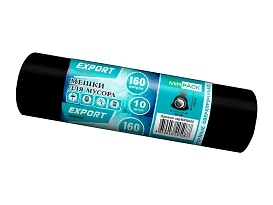 Мешки для мусора 160 л, ароматизированные, черные, в рулоне 10 шт., ПВД, 80 мкм, 1100х930 мм, EXPORT, exp16010142 в Астрахани