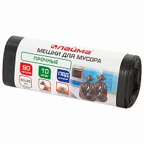Мешки для мусора 90 л, черные, в рулоне 10 шт., ПВД, 25 мкм, 950х600 мм, LAIMA, 605332 в Астрахани