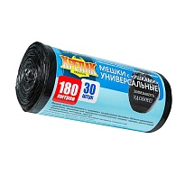 Мешки для мусора 180 л, с ушками, черные, в рулоне 30 шт., ПНД, 20 мкм, 1150х800 мм, Крепак, 4607075710399 в Астрахани