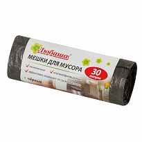 Мешки для мусора 30 л, черные, в рулоне 20 шт., ПНД, 5 мкм, 550х470 мм, Любаша эконом, 605329 в Астрахани