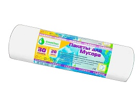 Мешки для мусора 30 л, белые, в рулоне 20 шт., ПНД, 7 мкм, 600х500 мм, MIRPACK Classik, 302042 в Астрахани