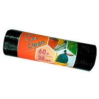 Мешки для мусора 60 л, черные, в рулоне 30 шт., ПНД, 6 мкм, 640х580 мм, Концепция Быта EcoClean, 603890 в Астрахани
