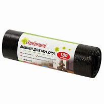 Мешки для мусора 180 л, черные, в рулоне 10 шт., ПВД, 24 мкм, 1060х800 мм, Любаша, 605336 в Астрахани