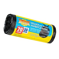 Мешки для мусора 20 л, черные, в рулоне 30 шт., ПНД, 10 мкм, 550х440 мм, Крепак, 4607075710092 в Астрахани